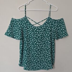 Kaileigh Green Leopard-Print Cold-Shoulder Cami with Crisscross Straps